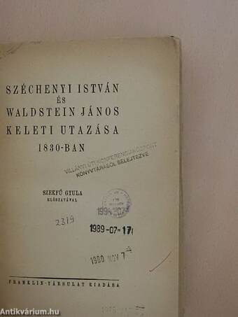 Széchenyi István és Waldstein János keleti utazása 1830-ban