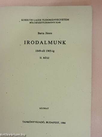 Irodalmunk 1849-től 1905-ig II.