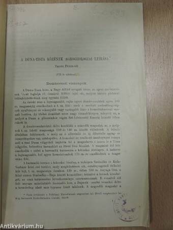 A Duna-Tisza közének agrogeologiai leirása