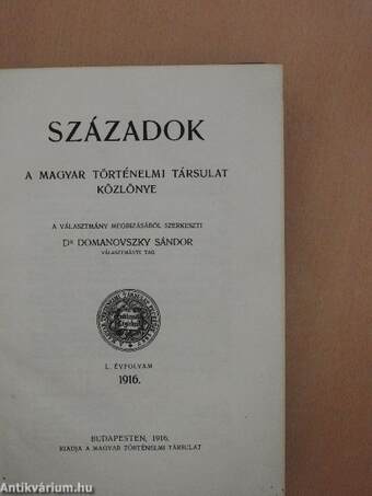 Századok 1916/1-10./A magyar történeti irodalom 1915-ben