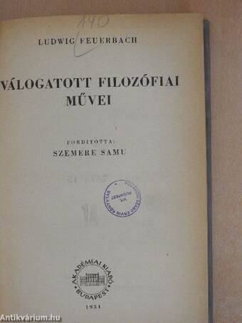 Ludwig Feuerbach válogatott filozófiai művei