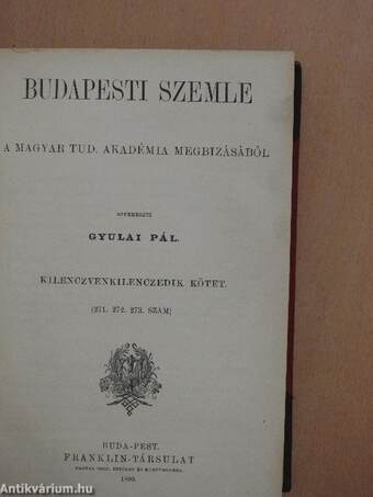 Budapesti Szemle 99-100. kötet 271-276. szám