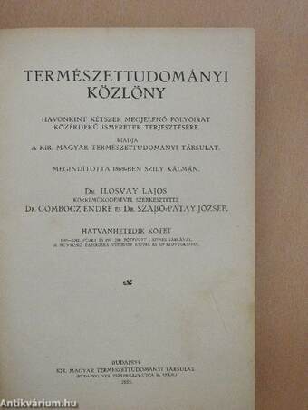 Természettudományi Közlöny 1935. január-december/Pótfüzetek a Természettudományi Közlönyhöz 1935. január-december