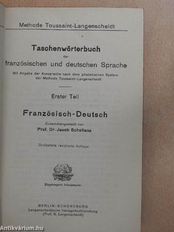 Taschenwörterbuch der französischen und deutschen Sprache I.