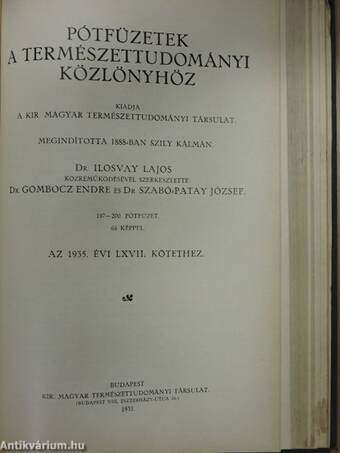 Természettudományi Közlöny 1935. január-december/Pótfüzetek a Természettudományi Közlönyhöz 1935. január-december