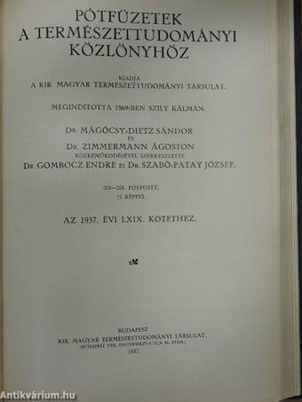 Természettudományi Közlöny 1937. január-december/Pótfüzetek a Természettudományi Közlönyhöz 1937. január-december