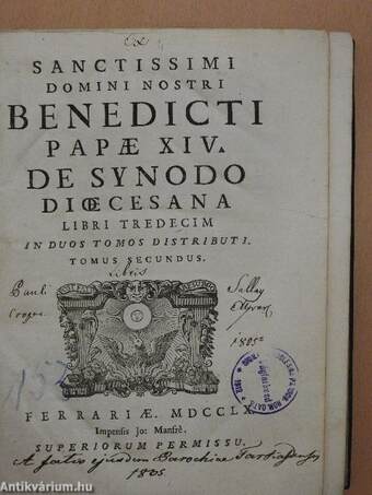 Sanctissimi domini nostri Benedicti papae XIV. de synodo dioecesana II. (töredék)