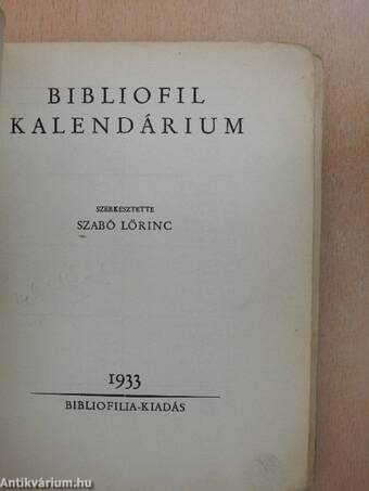 Bibliofil kalendárium 1933