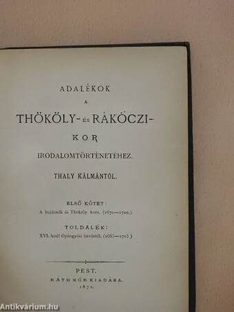 Adalékok a Thököly- és Rákóczi-kor irodalomtörténetéhez I.