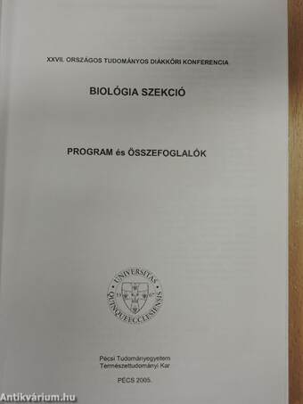 XXVII. Országos Tudományos Diákköri konferencia - Biológia szekció