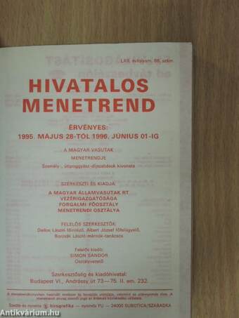 Hivatalos menetrend 1995-1996