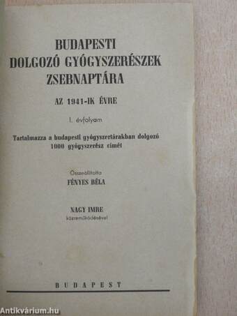 Budapesti dolgozó gyógyszerészek zsebnaptára