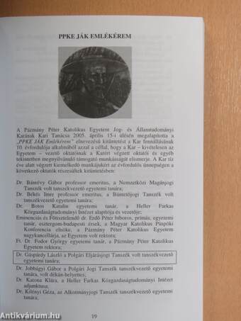 Pázmány Péter Katolikus Egyetem Jog- és Államtudományi Kar Tanulmányi Tájékoztató 2006/2007