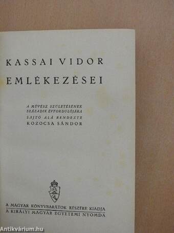 Kassai Vidor emlékezései