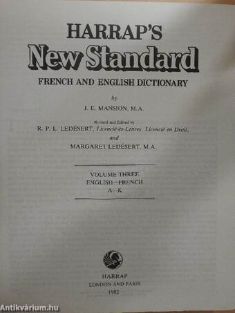 Harrap's New Standard French and English Dictionary III (töredék)