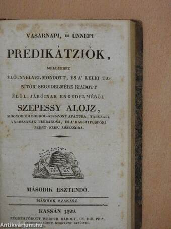 Vasárnapi, és ünnepi prédikátziók - Második esztendő I-II.