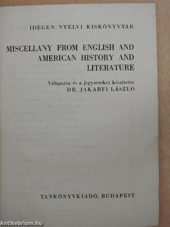 Miscellany from English and American History and Literature