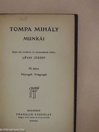 Tompa Mihály munkái IV.