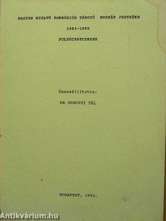 Magyar nyelvű korróziós tárgyú munkák jegyzéke 1983-1990