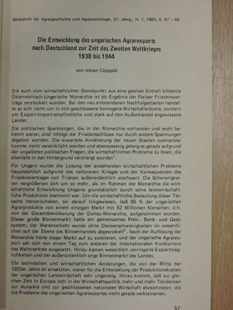 Die Entwicklung des ungarischen Agrarexports nach Deutschland zur Zeit des Zweiten Weltkrieges 1938 bis 1944 (dedikált példány)