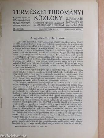 Természettudományi Közlöny 1935. január-december/Pótfüzetek a Természettudományi Közlönyhöz 1935. január-december