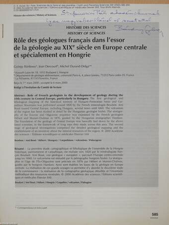 Role des géologues francais dans l'essor de la géologie au XIXe siécle en Europe centrale et spécialement en Hongrie (dedikált példány)