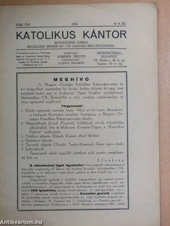 Katolikus Kántor 1935. augusztus-szeptember