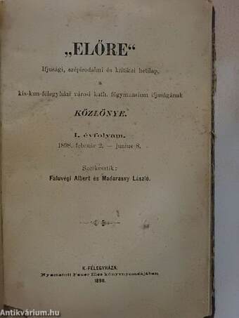 "Előre" 1898. (nem teljes évfolyam)