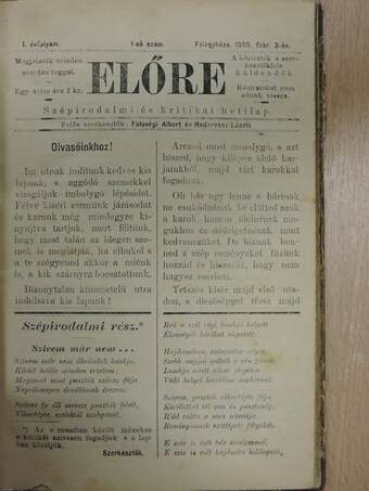 "Előre" 1898. (nem teljes évfolyam)