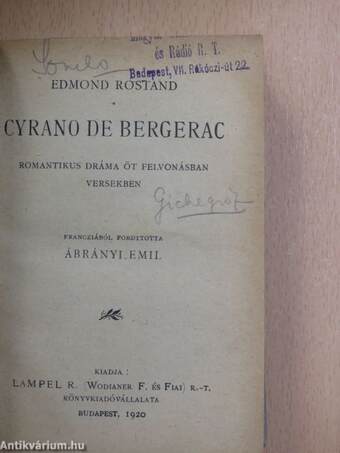 A két Pierrot vagy: a fehér vacsora/Cyrano de Bergerac/Az éjszakák/Szeszély/Az ajtó tárva vagy zárva legyen/Sapho