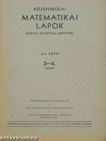 Középiskolai matematikai lapok 1960/3-4. szám