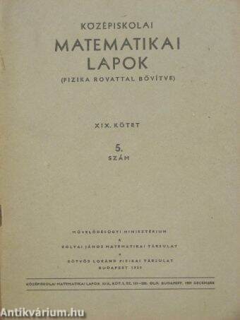 Középiskolai matematikai lapok 1959. évi 5. szám