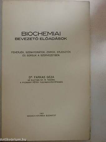 Biochemiai bevezető előadások