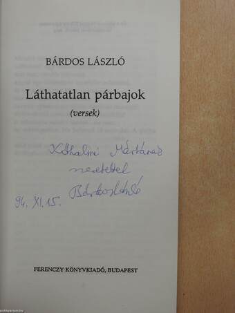 Láthatatlan párbajok (dedikált példány)