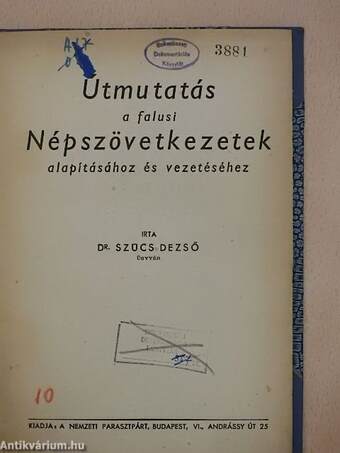 Útmutatás a falusi Népszövetkezetek alapításához és vezetéséhez