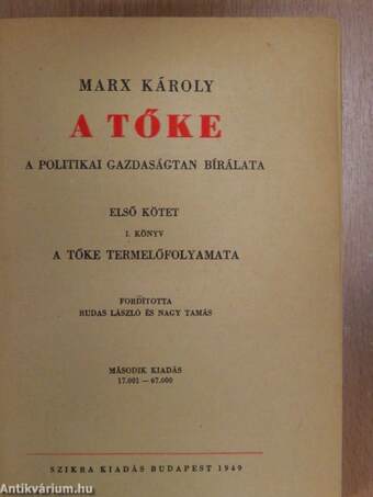 A Tőke I. kötet I. könyv (töredék)