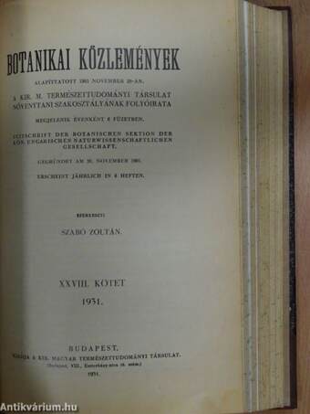 Természettudományi közlöny 1931. január-december/Állattani közlemények 1931. január-december/Botanikai közlemények 1931. január-december/Magyar Chemiai Folyóirat 1931. (nem teljes évfolyam)