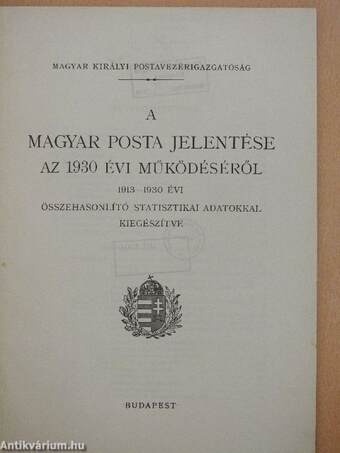 A Magyar Posta jelentése az 1930 évi működéséről