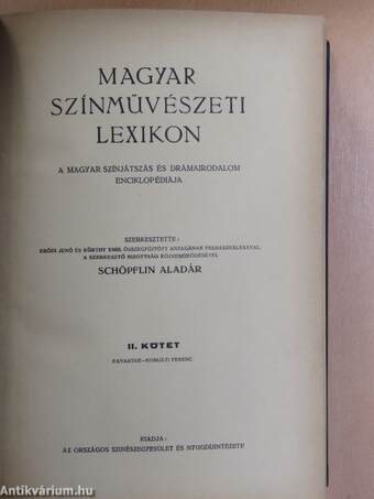 Magyar színművészeti lexikon II. (töredék)