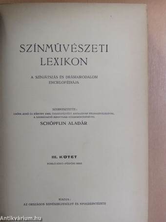 Színművészeti Lexikon III. (töredék)