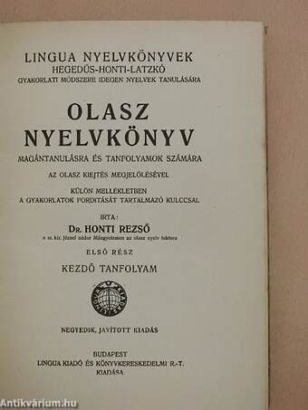 Olasz nyelvkönyv magántanulásra és tanfolyamok számára I.