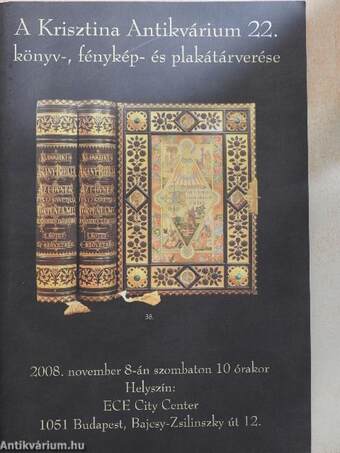 A Krisztina Antikvárium 22. könyv-, fénykép- és plakátárverése