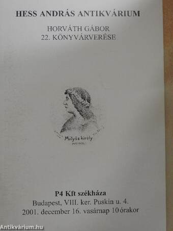 Hess András Antikvárium - Horváth Gábor 22. könyvárverése