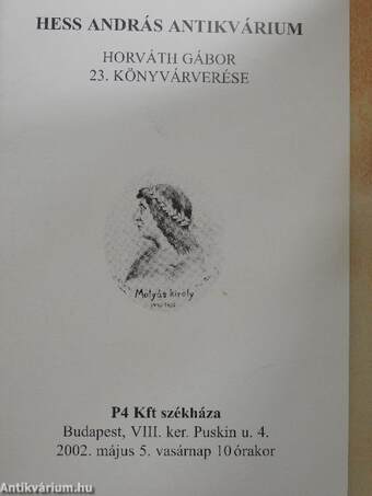 Hess András Antikvárium - Horváth Gábor 23. könyvárverése