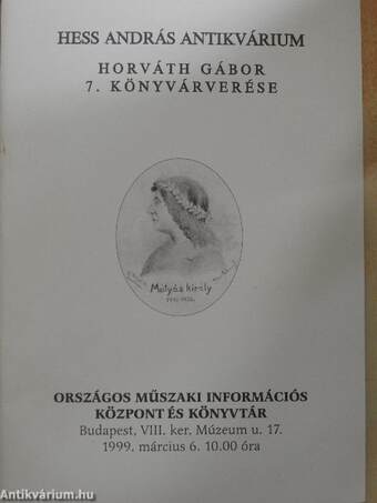 Hess András Antikvárium - Horváth Gábor 7. könyvárverése