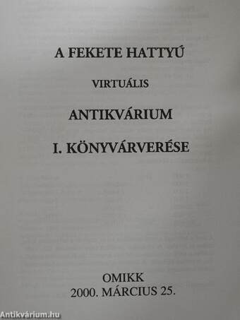 A Fekete Hattyú virtuális antikvárium I. könyvárverése