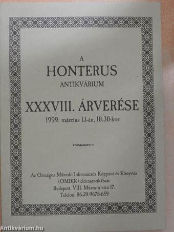 A Honterus Antikvárium XXXVIII. árverése