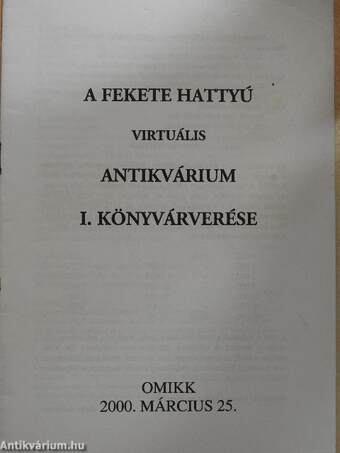 A Fekete Hattyú virtuális antikvárium I. könyvárverése