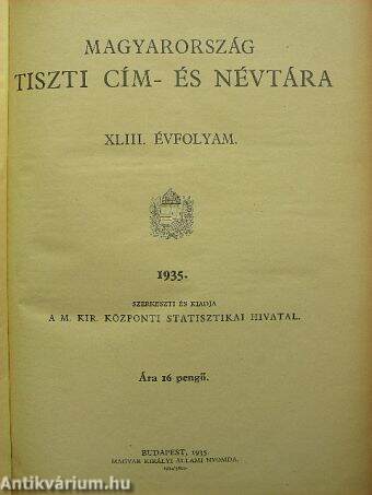 Magyarország tiszti cím- és névtára 1935.