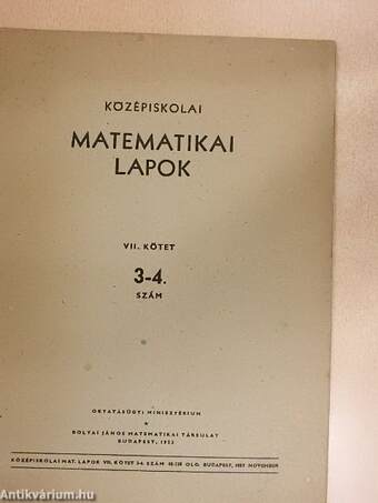 Középiskolai matematikai lapok 1953. évi 3-4. szám